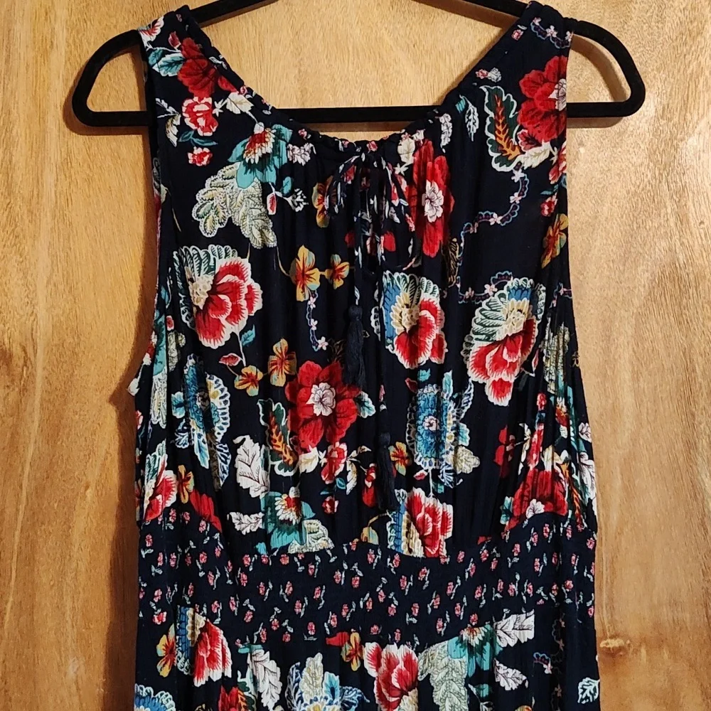 Bila Boho Sleeveless Fairycore Sundress Navy Mixed Floral Handkerchief Hem XXL - Picture 3 of 14